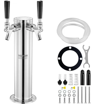 Bier Tower Dispenser Doppelhahn Edelstahl mit Schlauch