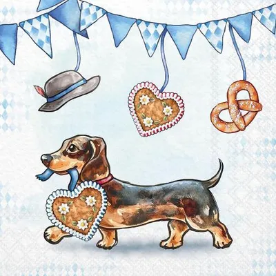 Produktbild von 20 Servietten Bavarian Dachshund - Dackel mit Lebkuchenherz 33x33cm