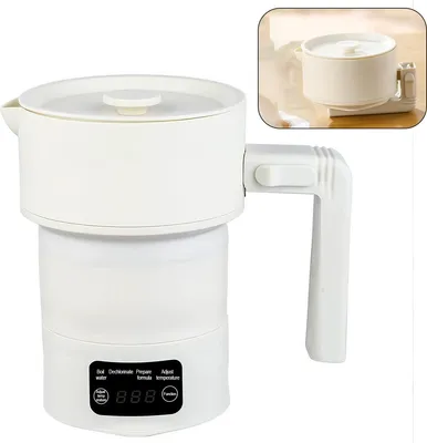 Produktbild von faltbarer mini wasserkocher 600ml, 550W reise elektrokocher, silikon bpa-frei, 4 temperaturvoreinstellungen, ideal für hotel, büro, outdoor