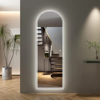 Obrázek produktu pro Zrcadlo do celé postavy s osvětlením, 50 x 150 cm, LED, stojací zrcadlo, velké nástěnné zrcadlo, 3 barvy světla, stmívatelné (3000-6500K), s dotykovým spínačem, vhodné do šatny, ložnice nebo obývacího pokoje