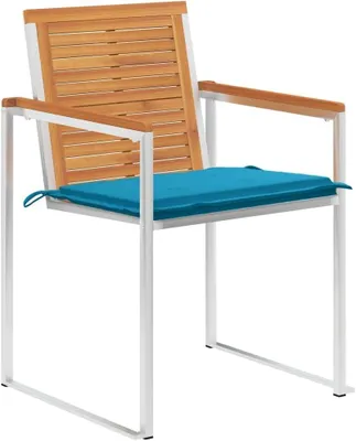 Immagine prodotto di 8 sedie da giardino in legno di acacia massello, complete di cuscini e realizzate con acciaio inossidabile, ideali come sedie da pranzo per la terrazza, facili da pulire e resistenti alla ruggine