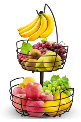 Produktbild von Obstschalen Obstkorb 2-stufig mit Bananenhalter, Brotkorb Gemüsegestell, Bronze