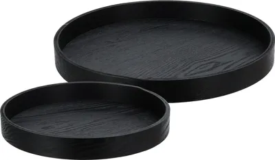 Produktbild von 2er-Set runde Serviertabletts aus Holz 38 und 30cm, schwarz