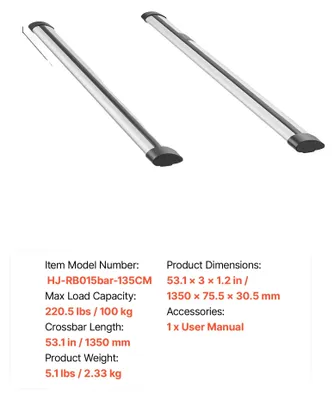 Imagen del producto de Portaequipajes para techo, barra transversal, capacidad de carga de 100 kg, fabricado en aleación de aluminio, 135 cm