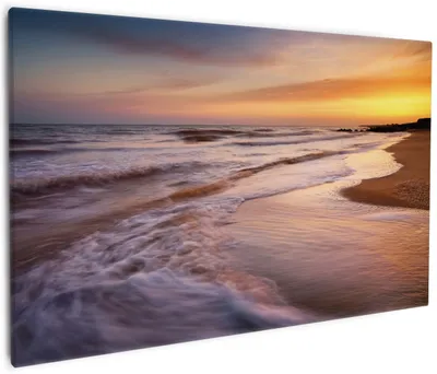 Produktbild von Wallario Premium Leinwandbild Sonnenuntergang am Strand - Abendspaziergang in Größe 60 x 90 cm