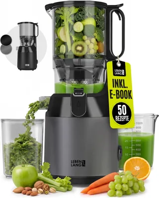 Produktbild von LEBENLANG Entsafter Slow Juicer - Inkl. Rezeptbuch & 130mm XXL Öffnung