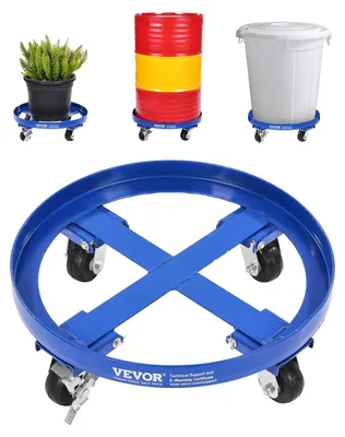 Image de Roule-fût VEVOR pour 55 gallons de capacité de charge, Ø615x188mm Rouleau de transport , Chariot anti-basculement pour la manutention de fûts dans l'entrepôt, Bleu
