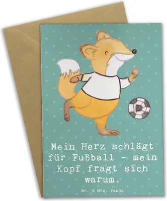 Produktbild von Mr. & Mrs. Panda Klappkarte Fußball Liebe - Meeresbrise - Geschenk, vatertagskarte, einladungskarten, Herz, Sportart, Leidenschaft, Sportler, Teamsport, weihnachtskarten