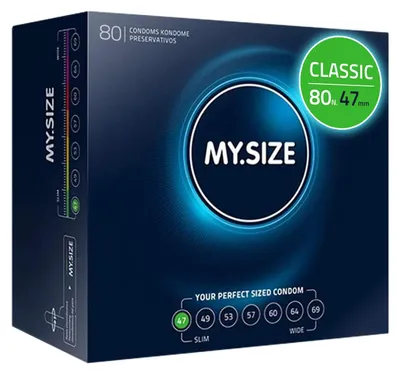 Immagine prodotto di MY.SIZE Preservativi classici misura 1 | 47 mm di larghezza | 80 pezzi confezione mega | preservativi premium extra sottili | preservativi fedeli al tatto | 0,07 mm di spessore delle pareti