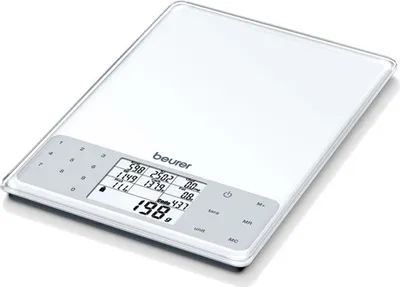 Produktbild von Beurer DS 61 Elektronische KÃ1/4chenwaage mit LCD-Infodisplay, Messbereich bis 5 kg, Metall-Wiegeschale, Zuwiegefunktion, Diätcomputer, Automatische Abschaltung