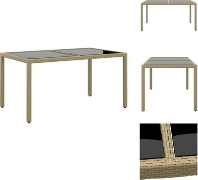 Produktbild von vidaXL Gartentisch 150x90x75 cm Hartglas und Poly Rattan Beige -  Gartentische