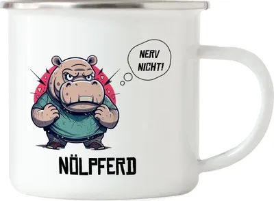 Produktbild von Nerv nicht Nölpferd Emaille Tasse Wortwitz Kollegen Chef Sarkasmus Arbeit Büro