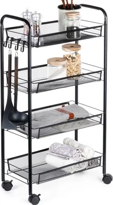 Immagine prodotto di Carrello su ruote Mobile scaffale da cucina e bagno a 4 ripiani Armadio Scaffale