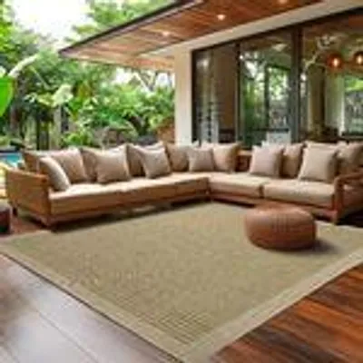 Produktbild von Outdoor Teppich Wetterfest Terrasse Balkon Garten Küchenteppich Einfarbiges Design Flachgewebe Sisal Look Waschbarer Teppich Verschiedene Große : 240 X 340 cm , Farbe : Grün