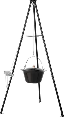 Produktbild von Ungarischer Gulaschkessel - Dreibein mit Teleskopstativ - 10 l emailliertes Gusseisen - 151 cm höhenverstellbar - Faltbar - Mit Deckel