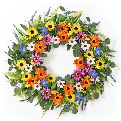 Obrázok produktu pre Kvetinový veniec Kunstbloemen, 56 cm - Farebná jarná dekorácia na dvere a stenu