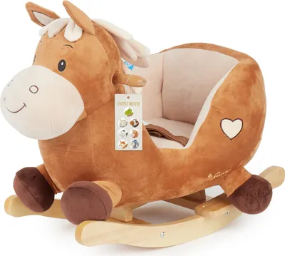 Produktbild von Bieco Plüsch Schaukeltier Pferd Calimero 60cm | Kinder Schaukelstuhl mit Sicherheitsgurt | Baby Schaukel | Schaukel Kleinkind | Schaukeltier Baby | Baby Schaukelwippe ab 9 Monate | Schaukelpferd Holz