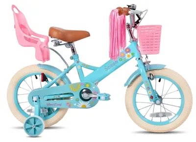 Zdjęcie produktu dla Rower dziecięcy 40 cm – rower dla dziewczynek – z kółkami pomocniczymi – z koszykiem i owijkami na kierownicę – dla dzieci w wieku 2–7 lat – niebieski