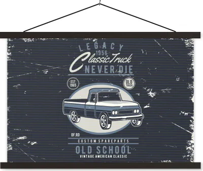 Produktbild von MuchoWow® Textilposter Auto - Oldtimer - Zeichnung 60x40 cm mit schwarzem Rahmen - Hölzernes