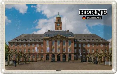 Produktbild von vianmo Blechschild 12x18 cm Herne Rathaus Bildmotiv Reisemotiv Abenteuer Reisen