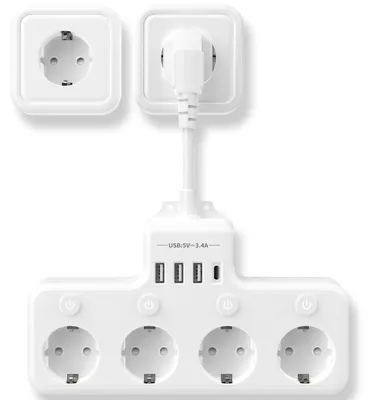 Productafbeelding van Stroomverdelers met individuele schakelaars – 4 stopcontacten, wandcontactdoos en USB-poorten