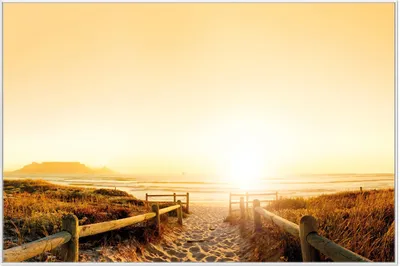 Produktbild von Wallario Wandbild Strand in Südafrika II - Himmel in orange, Größe: 61 x 91,50 cm, Poster mit weißem Aluminiumrahmen