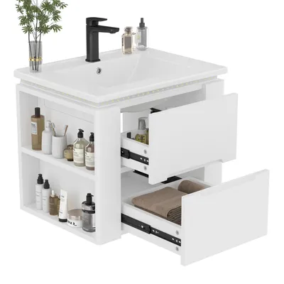 Immagine prodotto di Mobile bagno sospeso 61x46x48,5 cm, con sensore radar a LED, lavabo e lavabo integrato, bianco