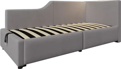 Produktbild von Polsterbett 90x190cm Tagesbett (ohne Matratze) Samt Grau Daybett Schlafsofa Kinderbett Jugendbett Mit hydraulischem Stauraum Mit LED und USB-Typ C