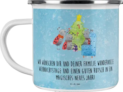 Produktbild von Mr. & Mrs. Panda becher emaille Weihnachten Smörle - Eisblau - Geschenk, Tasse, Pfefferminzstange, Kaffeepott, emaillebecher, Weihnachtsbaum, Tannennadeln, Pott