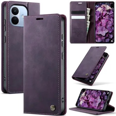 Obrázek produktu pro Kožené pouzdro pro Xiaomi Redmi Note 17 Pro, RFID ochranou, magnetickým zavíráním, přihrádkami na karty a funkcí stojánku Fialový