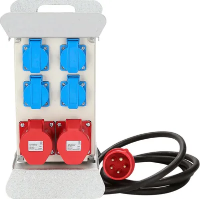 Produktbild von Jiubiaz Stromverteiler Verteiler Baustromverteiler Stromverteilung CEE 2 x 16A 400V+4x 230V 5 Polig IP44 Schuko Wandverteiler Mit Sicherheitsklappdeckeln Leitung Für Baustelle