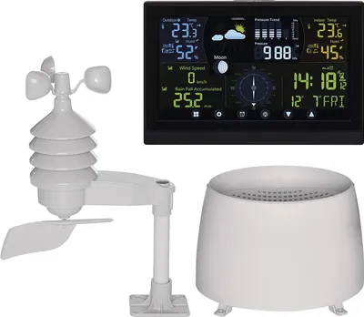 Produktbild von EMOS Profi Wetterstation Funk mit Außensensor und Touchscreen-Farbdisplay, Windmesser, Regenmesser, Wettervorhersage, mit Netzteil, E6016