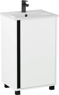 Produktbild von BadeDu LULE Gäste WC Set  51 cm breites Waschbecken aus Keramik und Waschbeckenunterschrank in Weiß Hochglanz mit modernem Design