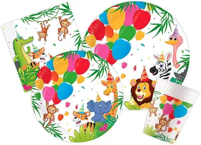 Produktbild von Zoo / Dschungel Partyset zum Kindergeburtstag 44 tlg.