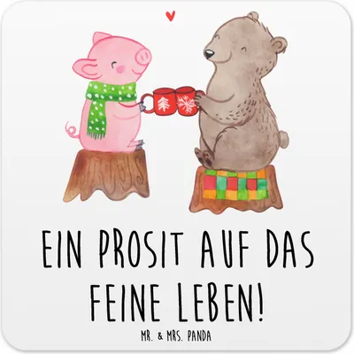 Produktbild von Mr. & Mrs. Panda Untersetzer Kunststoff Glühschwein Sause 15er Set - Weiß - Geschenk, für Gläser, Bär, Prost, Schwein, Weihnachtszeit, Glas-Untersetzer, Tischuntersetzer