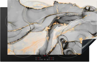 Produktbild von KitchenYeah© Herdabdeckplatte Marmor - Gold - Grau , 83x51cm, Küche Deko, Glaskeramikkochfeld Herdabdeckung, Abdeckplatte fùr Kochfeld