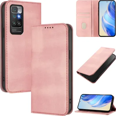 Immagine prodotto di Custodia per Xiaomi Redmi 10, custodia in pelle vintage con protezione RFID, slot per carte, supporto Rosa