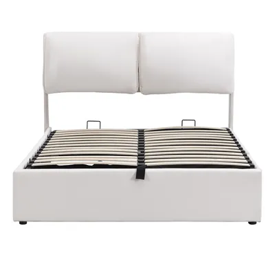 Produktbild von Flieks Polsterbett 140x190cm mit 3 Schubladen, Hydraulisches Boxspringbett Stauraumbett mit Lattenrost, Doppelbett Jugendbett Holzbett, Samt, Beige
