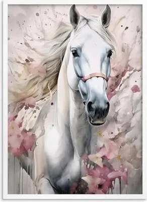 Image de Tableau Poster Décoration dans cadre blanc Cheval pour chambre d'ado 50x70