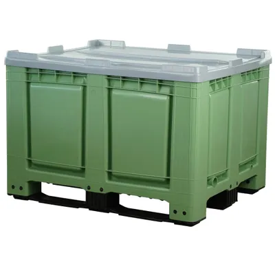 Produktbild von Palettenbox mit Deckel 680l 1200x1000x790 mm Grün - 3 Kufen - geschlossen