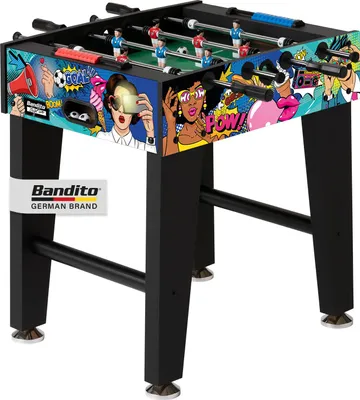 Produktbild von Bandito Kickertisch BigFun, kompakter 2-Mann Tischkicker, 16mm Spielstangen, äußerst stabiler Tischfußball, 76 x 62 cm, Höhe 84 cm, 21 kg, Comic