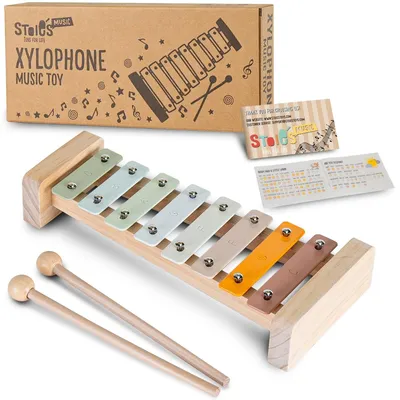 Produktbild von Kinderxylophon Musikinstrument - 8 bunte Klangtasten - Mit 2 Schlägeln und Liederbuch - Holz - 3 Jahre