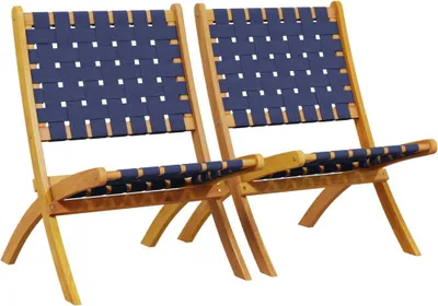 Produktbild von vidaXL Klappstühle, 2 Stück, dunkelblau, Massivholz Akazie und Stoff