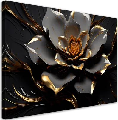 Produktbild von Leinwandbild 3D Goldene Blume Glamour 60x40 Feeby Schwarz bild für die wand bereit zum aufhängen