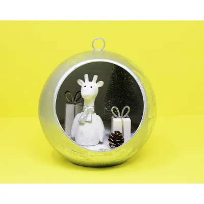 Produktbild von Weihnachtskugel silberfarbene Weihnachtsdeko mit LED mit Rentier