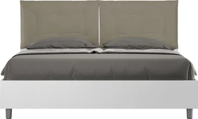 Produktbild von ITYHOME - Bett mit Lattenrost 160x200 Esche weiß Kopfteilkissen mit Kunstlederbezug Cappuccino Egos Annalisa