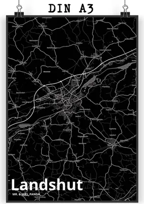 Produktbild von Mr. & Mrs. Panda Bild Landshut DIN A3 - Geschenk, Plakat, Wandbild, drucke, Stadt Dorf Karte Landkarte Map Stadtplan, wanddeko, Kunstdruck