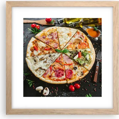 Produktbild von Gerahmtes Poster - Rahmen in heller Eiche - Pizza Käse Tomaten - 30x30 cm - Wand Bild - Wanddeko - Wandbilder - Wandposter - Bilderrahmen - Bilder - Kunstdruck - Wandbild - P2NAC30x30-4118