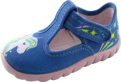 Produktbild von Fischer Kinder Hausschuh blau mit Einhorn und Sterne rutschfest 551552, Größe:23 EU, Farbe:Blau
