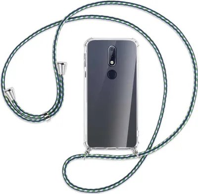 Produktbild von Handykette Backcover-Schutzhülle mit Band (Metall silberfarben) für Nokia 7.1 - grün/blau/weiß